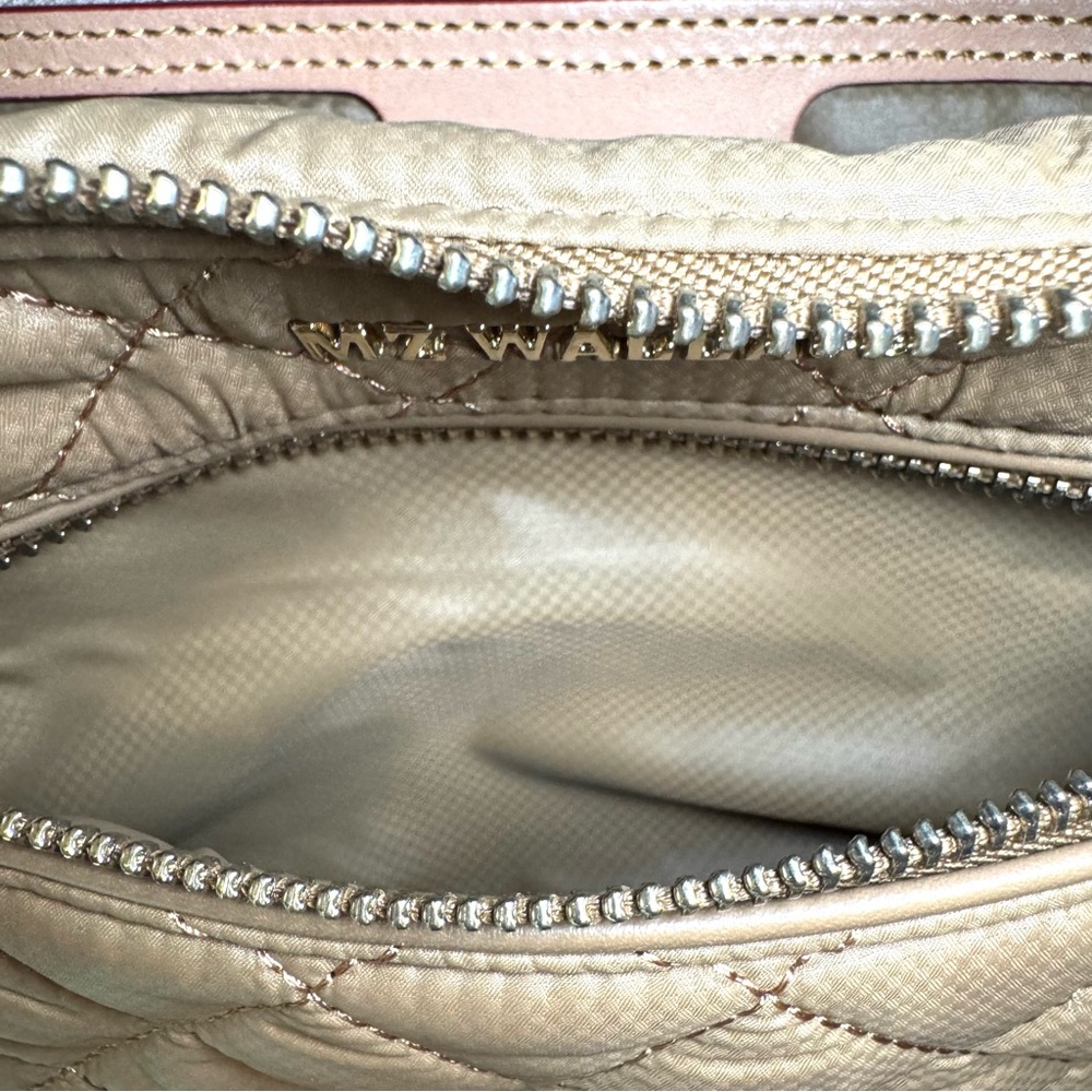 MZ Wallace Small Crosby Sling Bag In Caramel Tan Quilted Nylon W Gold Accents - Picture 11 of 13